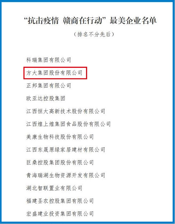 2020.08.12 ag真人国际官网集团荣获“抗击疫情 赣商在行动”最美企业称号